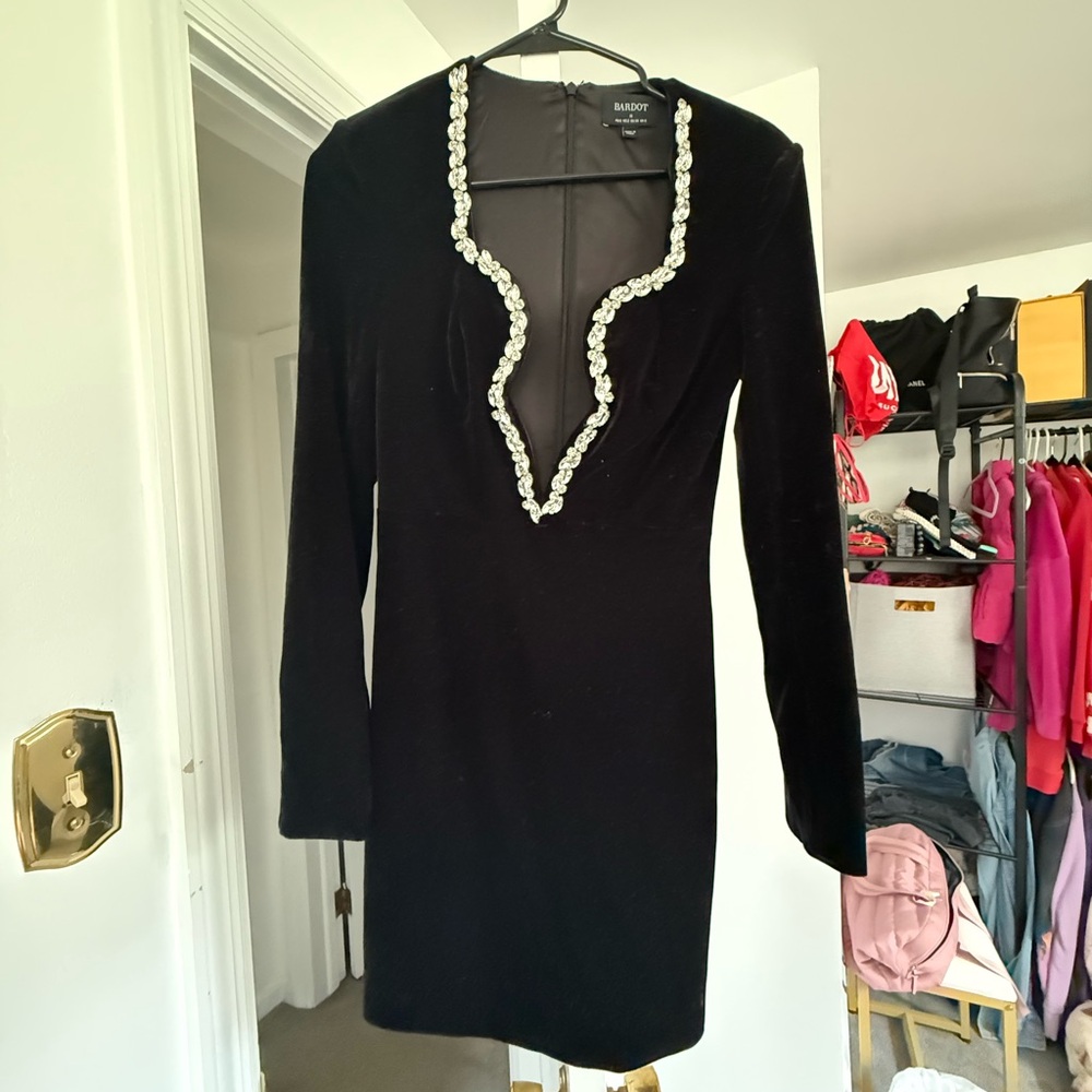 Barneys New York Black Dress with Embellished Neckline